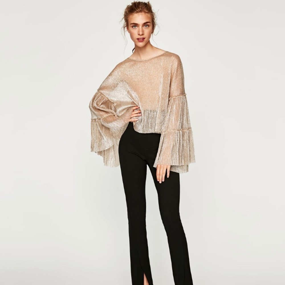 Zara sheer sparkle shiny top with flare sleeves